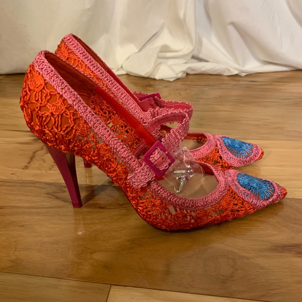 Zara crocheted pumps in bright red and pink 8 - Picture 2 of 6